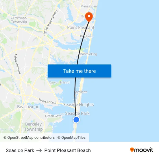 Seaside Park to Point Pleasant Beach map