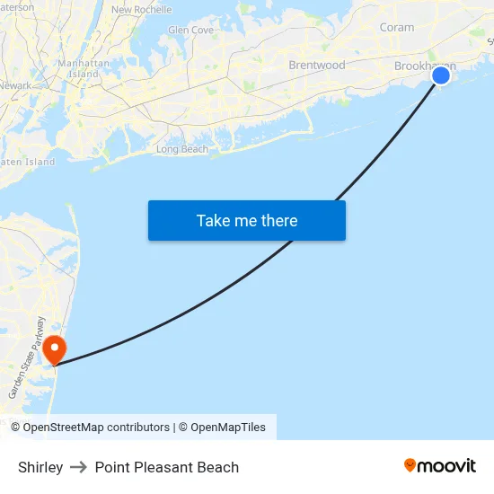 Shirley to Point Pleasant Beach map