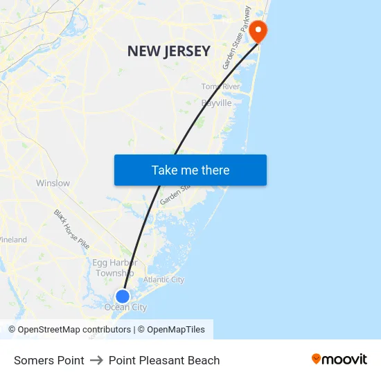 Somers Point to Point Pleasant Beach map