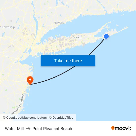 Water Mill to Point Pleasant Beach map