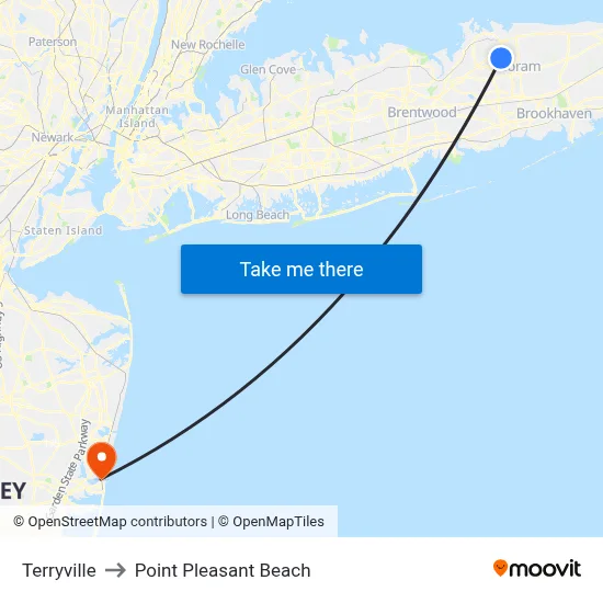 Terryville to Point Pleasant Beach map