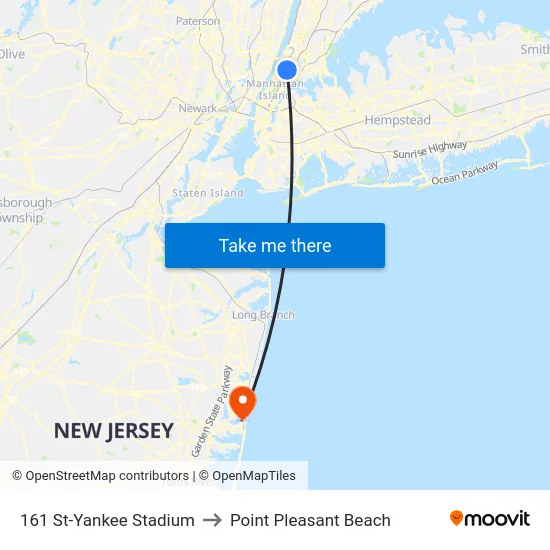161 St-Yankee Stadium to Point Pleasant Beach map