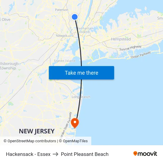 Hackensack - Essex to Point Pleasant Beach map