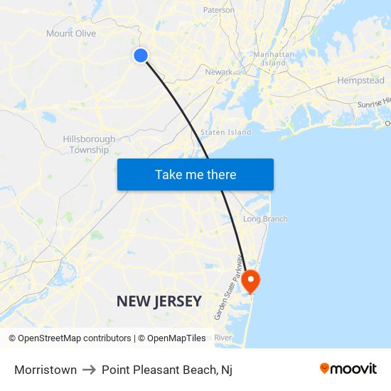 Morristown to Point Pleasant Beach, Nj map