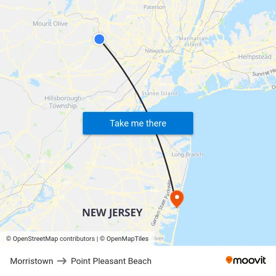 Morristown to Point Pleasant Beach map