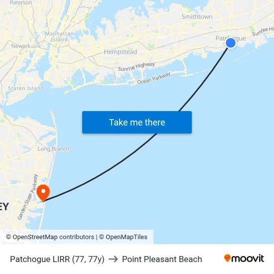 Patchogue LIRR (77, 77y) to Point Pleasant Beach map