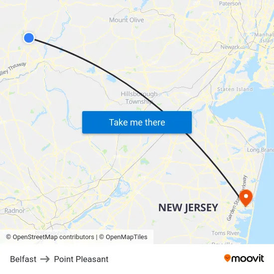 Belfast to Point Pleasant map