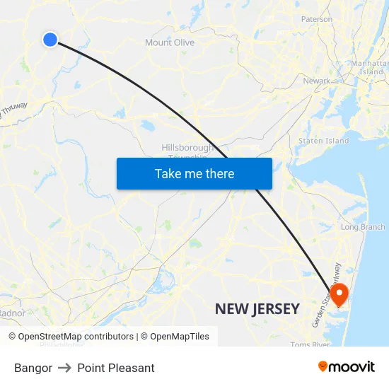 Bangor to Point Pleasant map