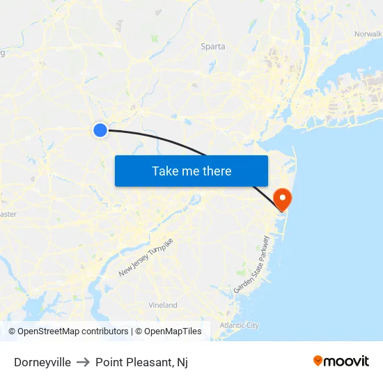 Dorneyville to Point Pleasant, Nj map