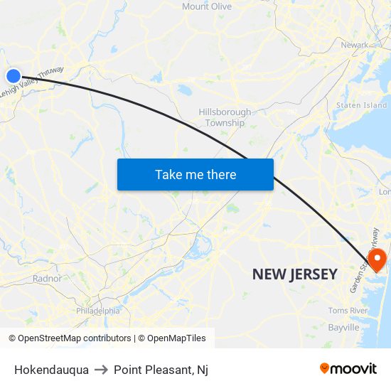 Hokendauqua to Point Pleasant, Nj map