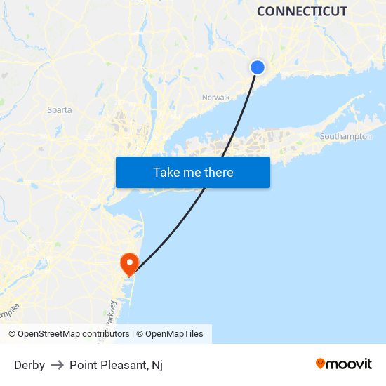 Derby to Point Pleasant, Nj map