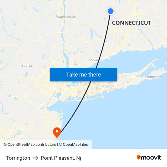 Torrington to Point Pleasant, Nj map