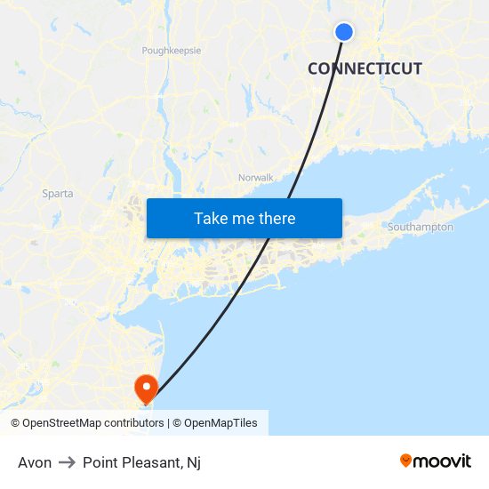 Avon to Point Pleasant, Nj map