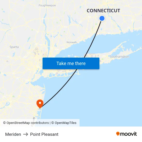 Meriden to Point Pleasant map