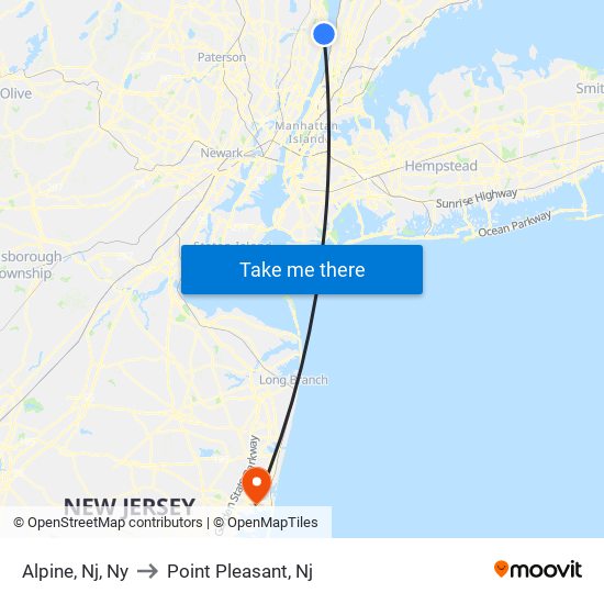 Alpine, Nj, Ny to Point Pleasant, Nj map