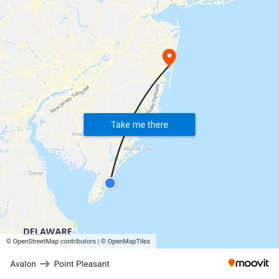Avalon to Point Pleasant map