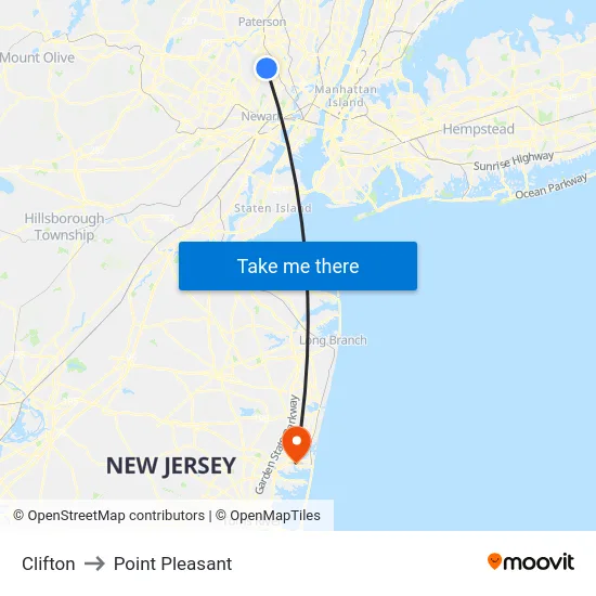 Clifton to Point Pleasant map