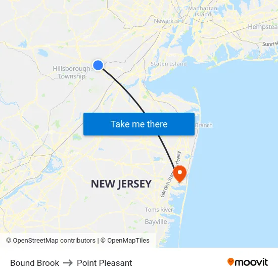 Bound Brook to Point Pleasant map