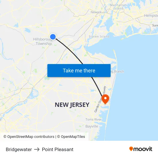 Bridgewater to Point Pleasant map