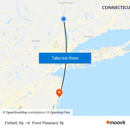 Fishkill to Point Pleasant, Nj map
