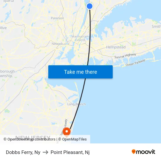 Dobbs Ferry to Point Pleasant, Nj map