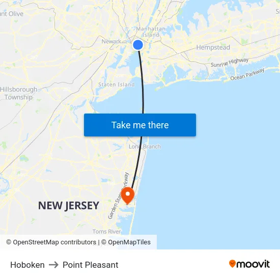 Hoboken to Point Pleasant map