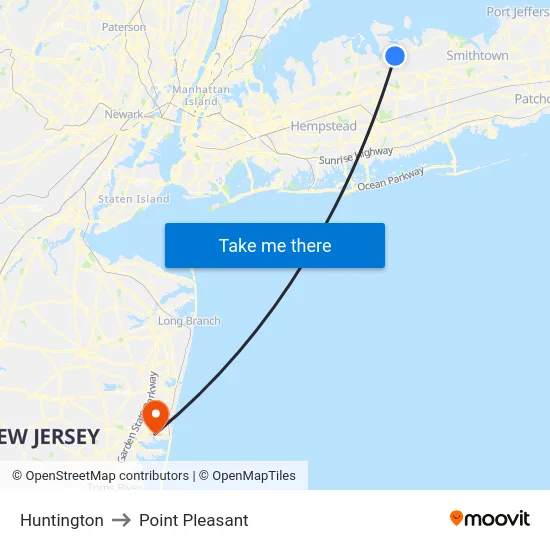 Huntington to Point Pleasant map