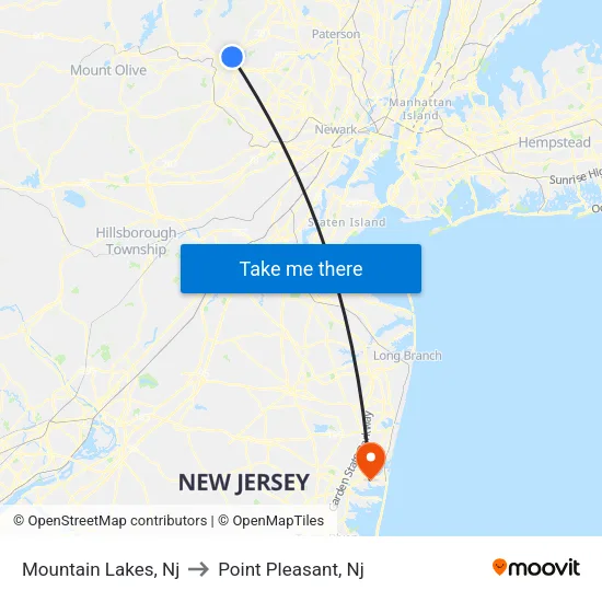 Mountain Lakes to Point Pleasant, Nj map