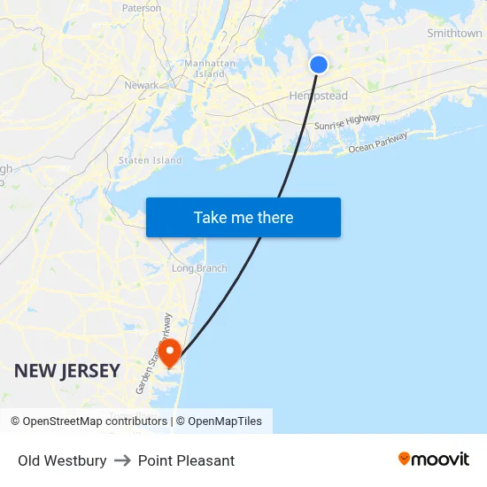 Old Westbury to Point Pleasant map