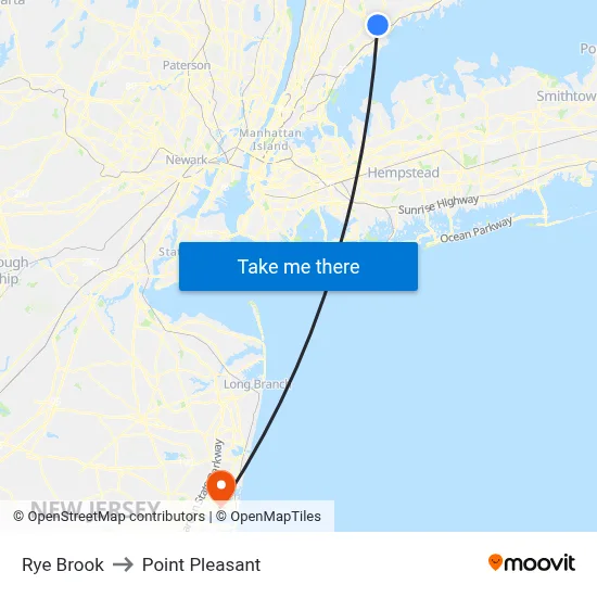 Rye Brook to Point Pleasant map
