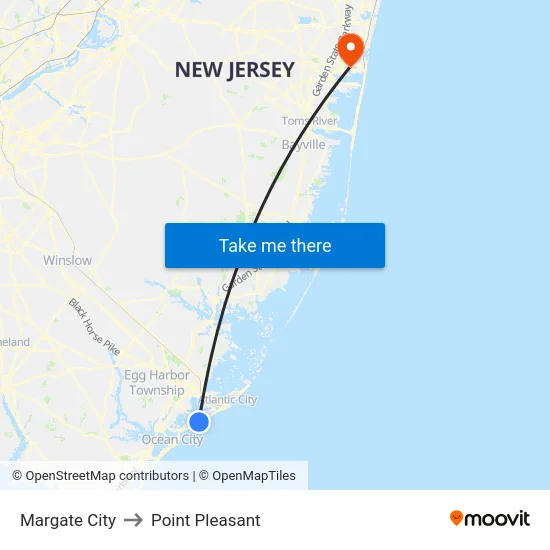 Margate City to Point Pleasant map