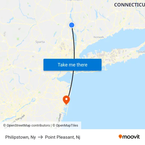 Philipstown to Point Pleasant, Nj map