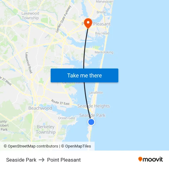 Seaside Park to Point Pleasant map