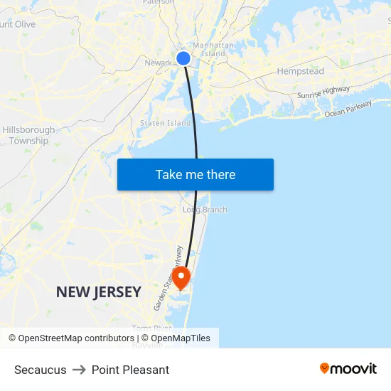 Secaucus to Point Pleasant map