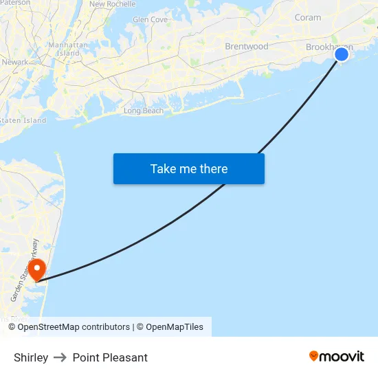 Shirley to Point Pleasant map
