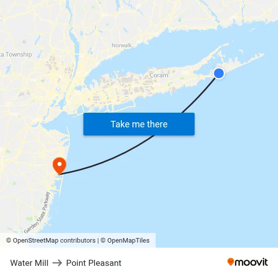 Water Mill to Point Pleasant map