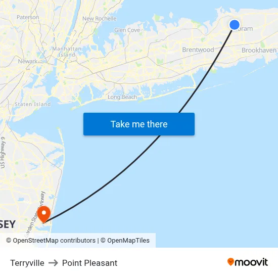 Terryville to Point Pleasant map