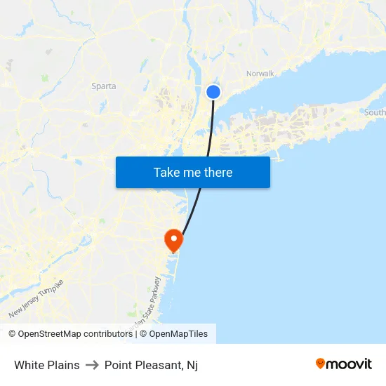 White Plains to Point Pleasant, Nj map
