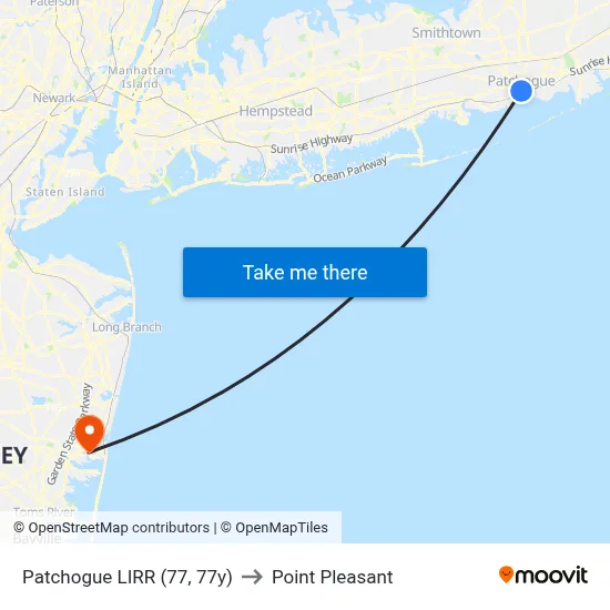 Patchogue LIRR (77, 77y) to Point Pleasant map