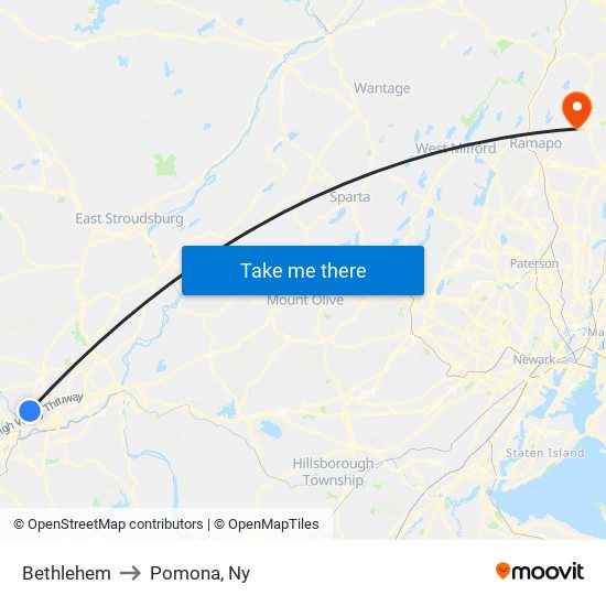 Bethlehem to Pomona, Ny map