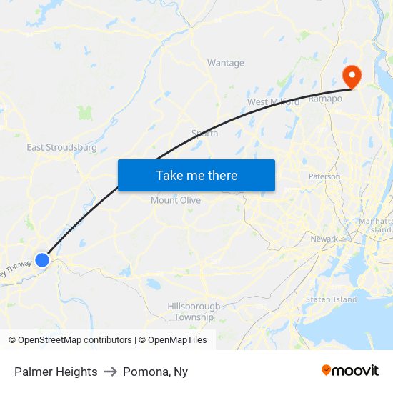 Palmer Heights to Pomona, Ny map