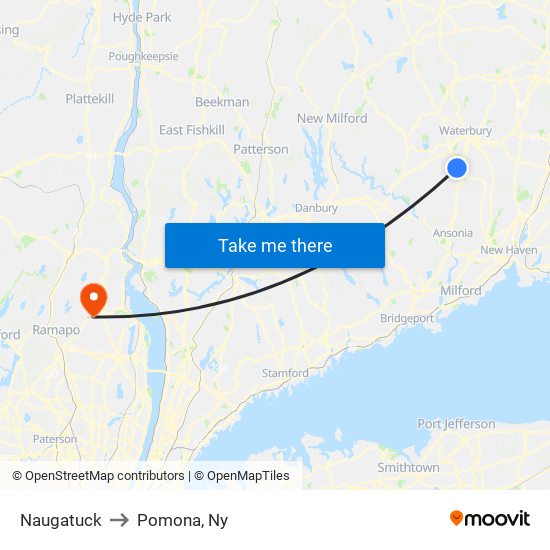 Naugatuck to Pomona, Ny map