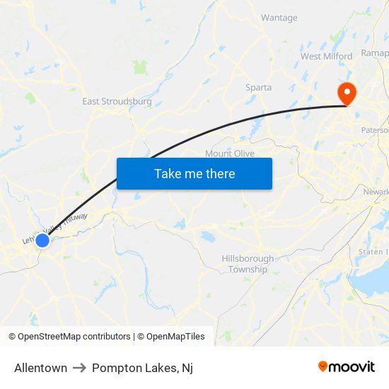 Allentown to Pompton Lakes, Nj map