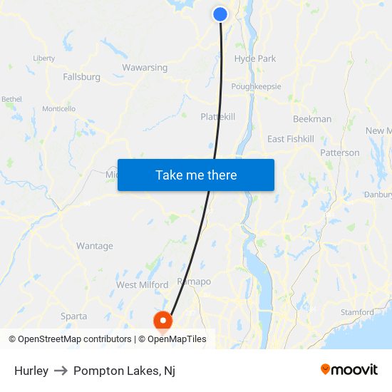 Hurley to Pompton Lakes, Nj map
