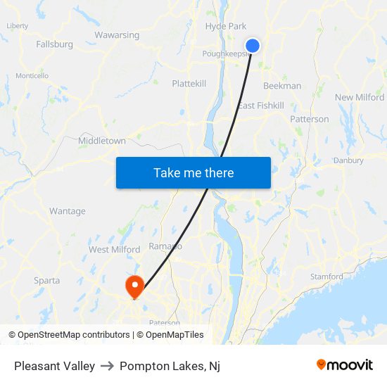 Pleasant Valley to Pompton Lakes, Nj map