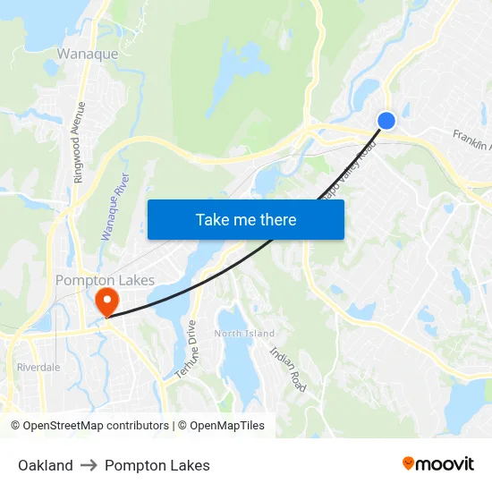 Oakland to Pompton Lakes map