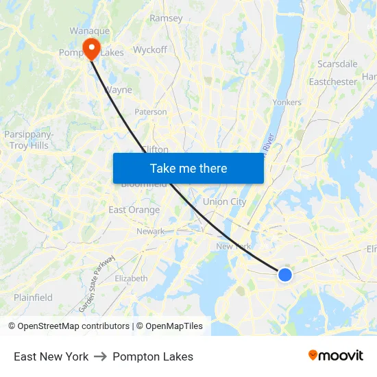 East New York to Pompton Lakes map