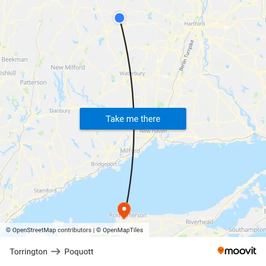 Torrington to Poquott map