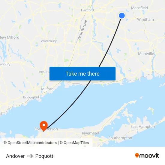 Andover to Poquott map
