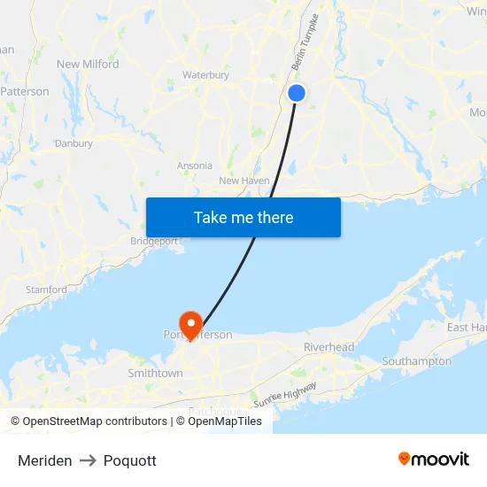Meriden to Poquott map